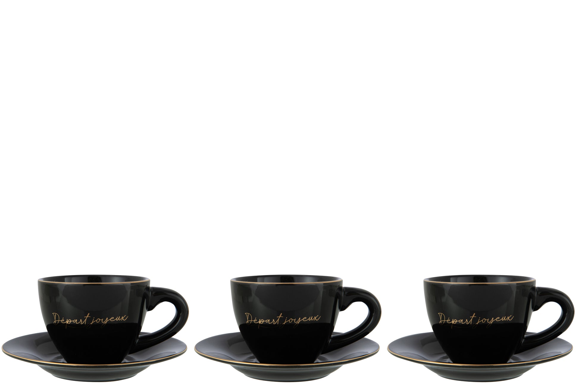 BOX OF 3 CUP+SAUCER PORCELAIN DÉPART JOYEUX BLACK/GOLD