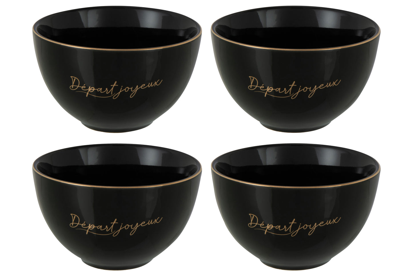 BOX OF 4 BOWL PORCELAIN DÉPART JOYEUX BLACK/GOLD SMALL