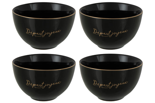 BOX OF 4 BOWL PORCELAIN DÉPART JOYEUX BLACK/GOLD SMALL