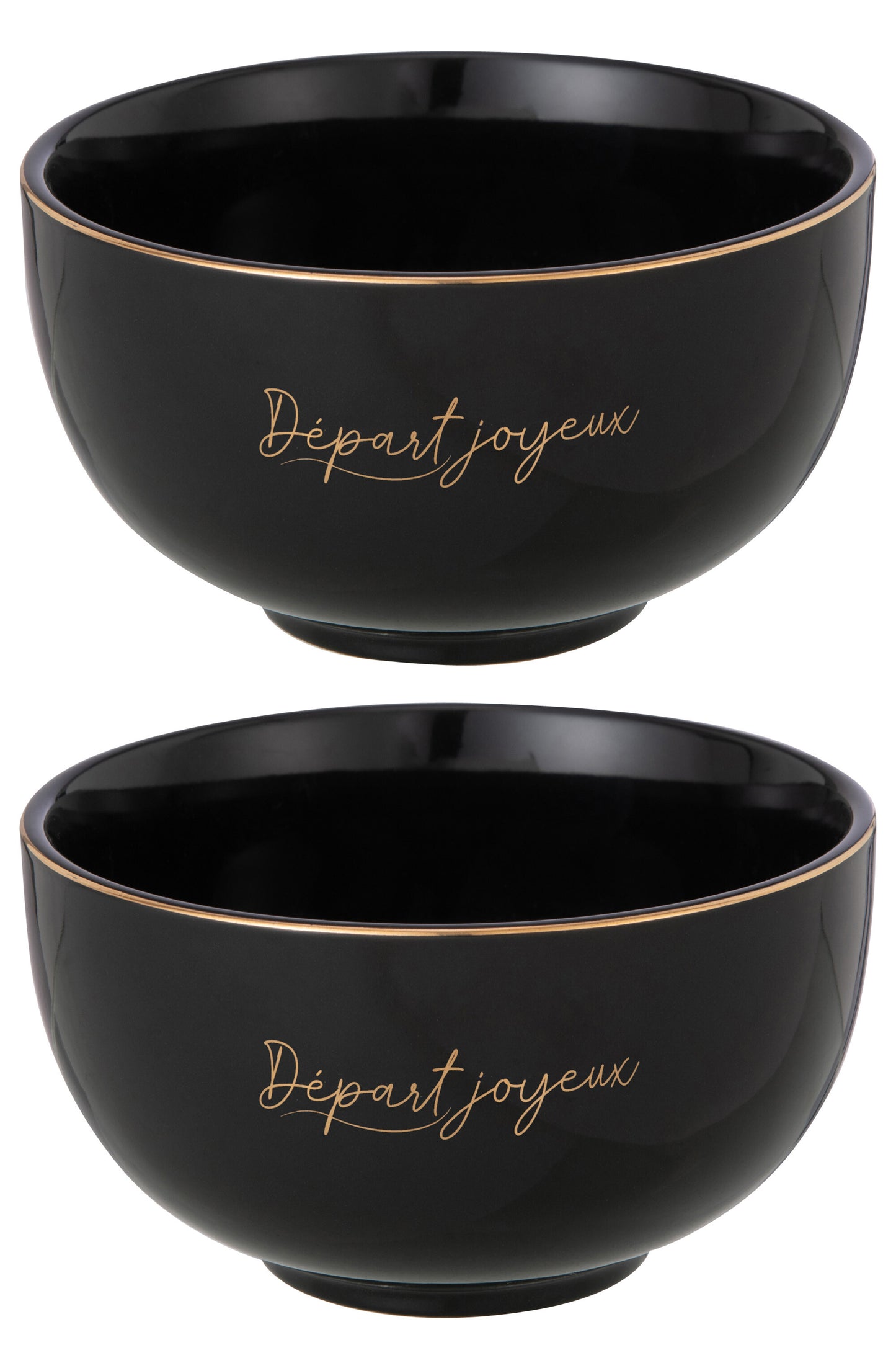 BOX OF 2 BOWL PORCELAIN DÉPART JOYEUX BLACK/GOLD LARGE