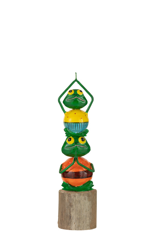 FROG PYRAMID ON STAND IRON/WOOD MIX SMALL