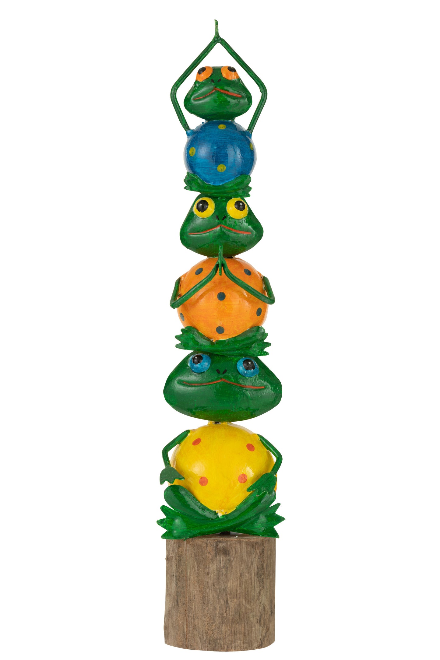 FROG PYRAMID ON STAND IRON/WOOD MIX LARGE