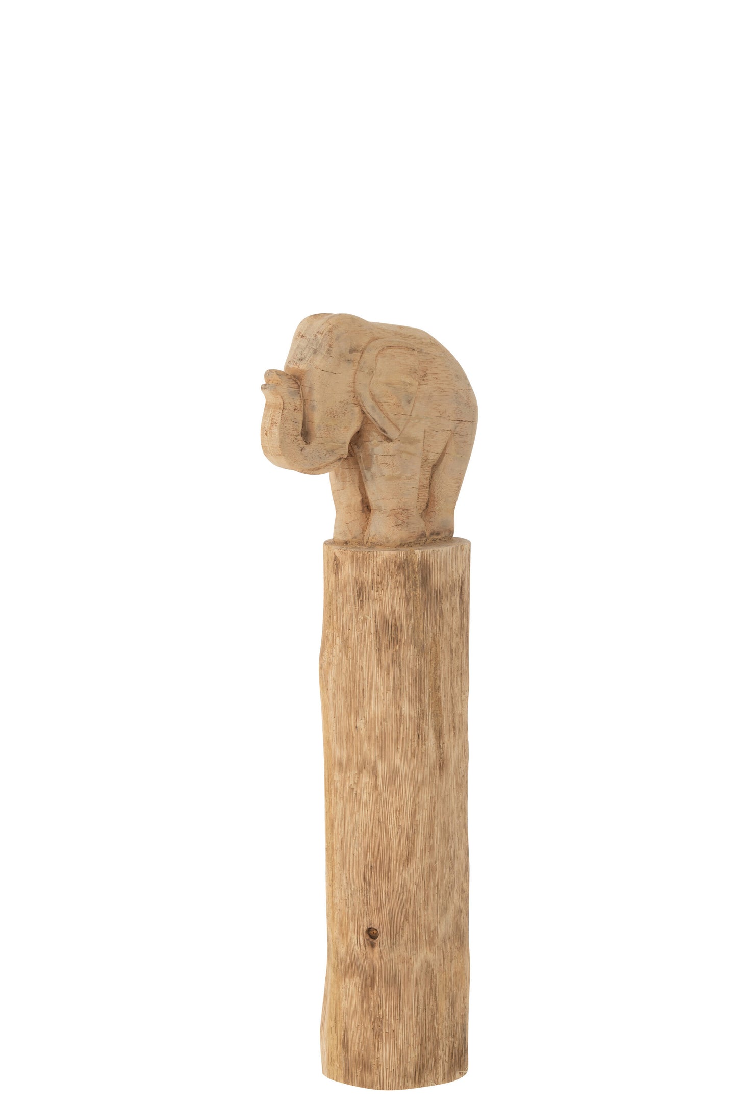 ELEPHANT ON LOG MANGO WOOD NATURAL LARGE