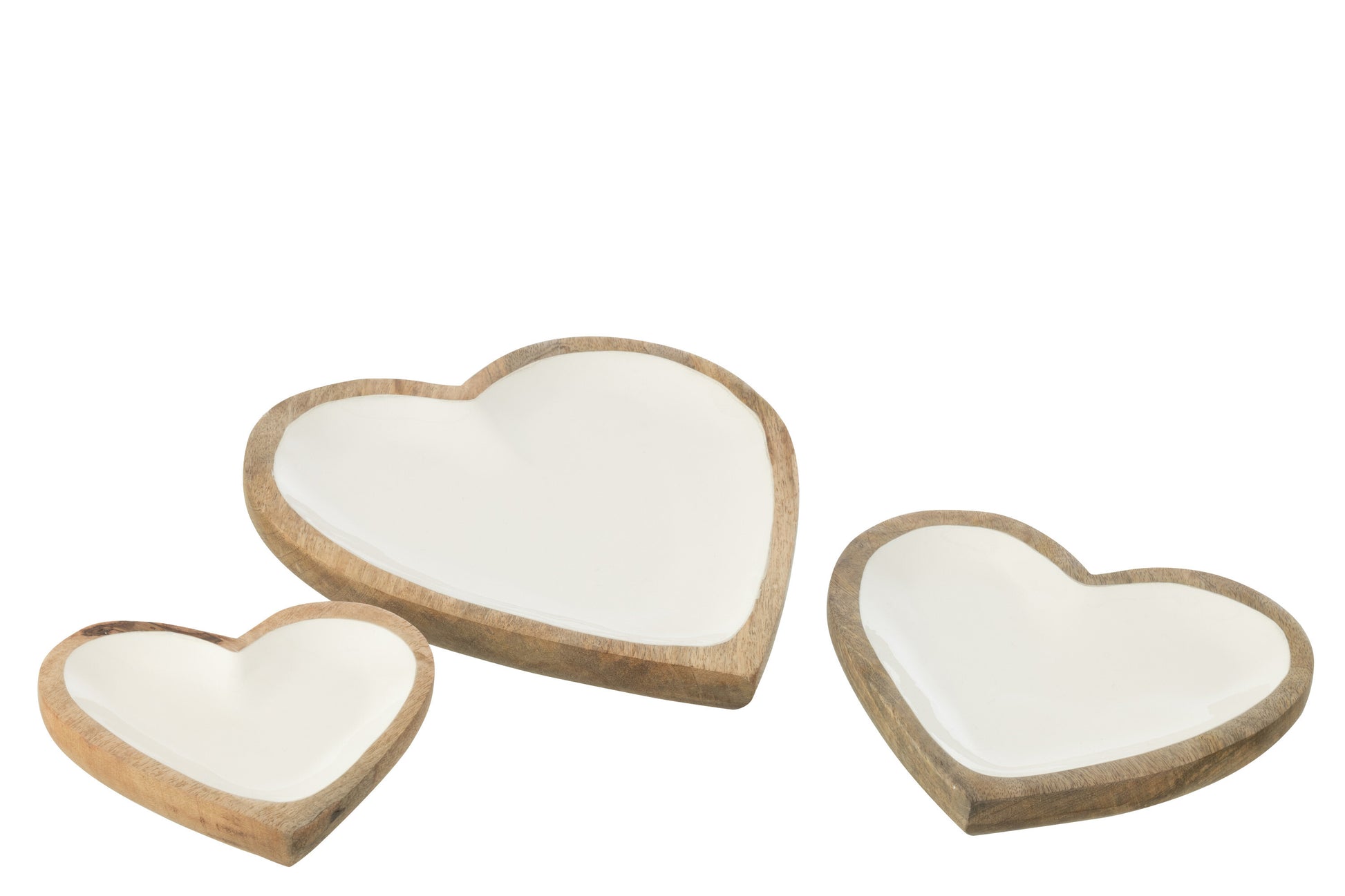 SET OF 3 PLATES HEART MANGO WOOD WHITE/NATURAL