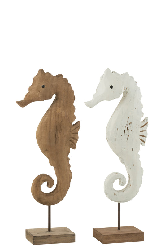 SEAHORSE ON STAND PAULOWNIA WOOD WHITE/NATURAL ASSORTMENT OF 2
