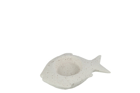 TEALIGHT HOLDER FISH SAND GLAZE PORCELAIN WHITE