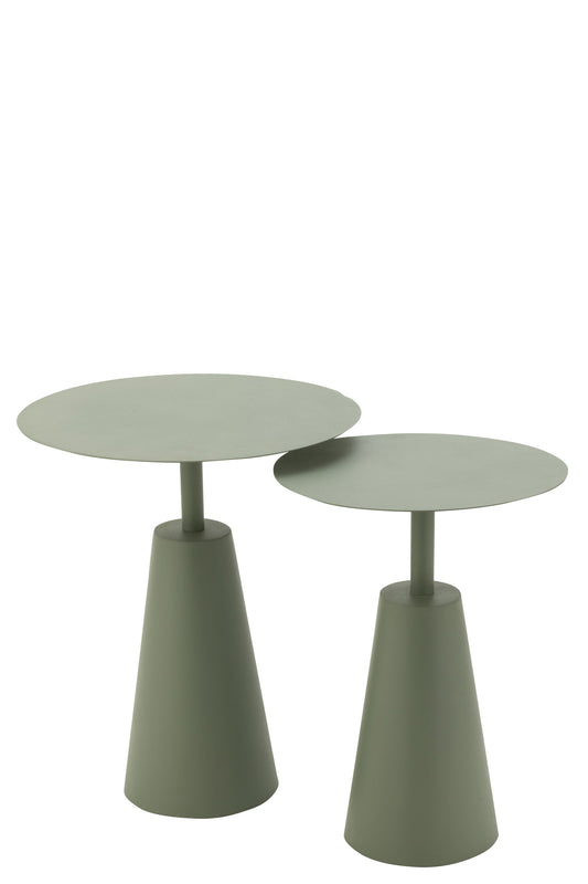 SET OF 2 TABLES ROUND IRON GREEN