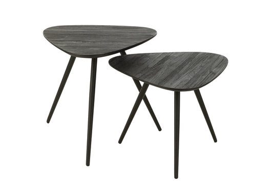 SET OF 2 TABLES TRIANGLE RECYCLE TEAK BLACK