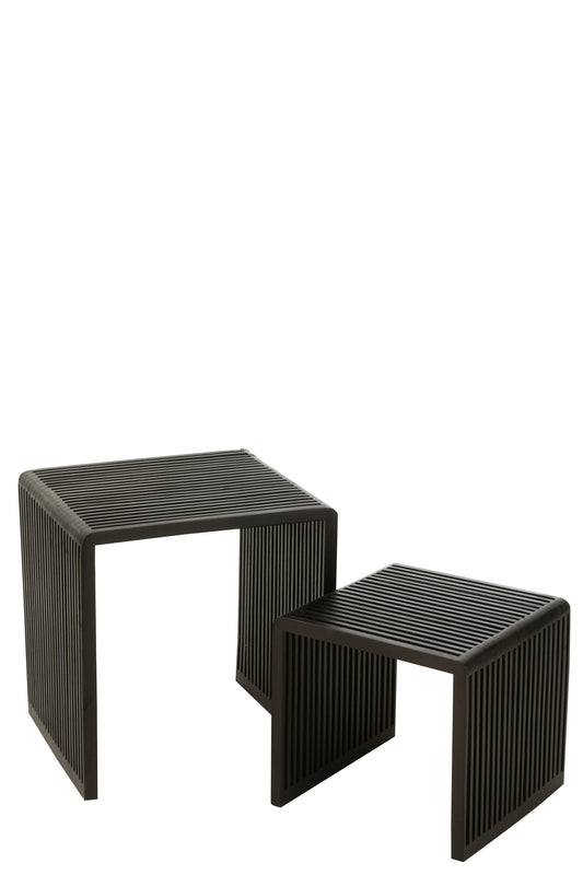 SET OF 2 COFFEE TABLES CUBIC RECYCLE TEAK BLACK