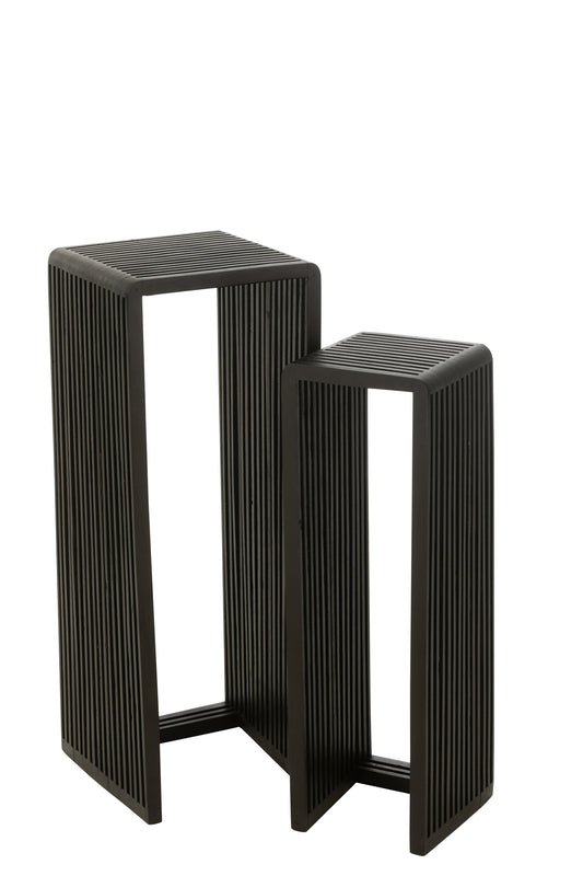 SET OF 2 SIDE TABLES CUBIC RECYCLE TEAK BLACK