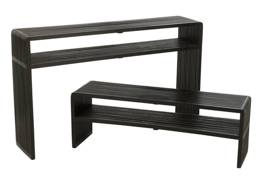 SET OF 2 CONSOLE WITH SHELF RECYCLE TEAK BLACK