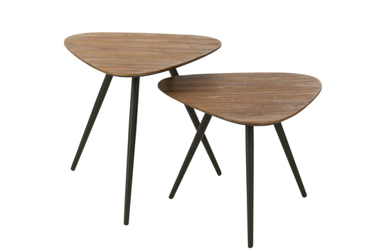 SET OF 2 TABLES TRIANGLE RECYCLE TEAK NATURAL