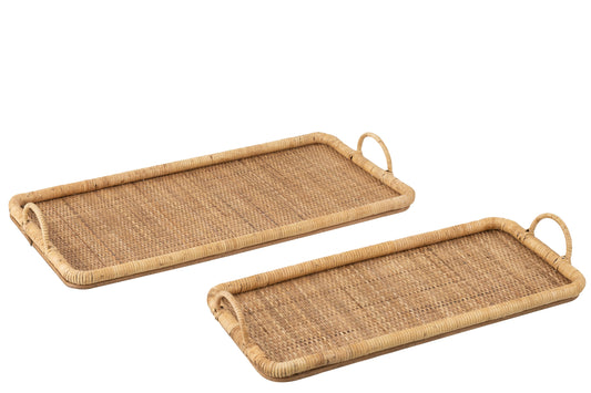 SET OF 2 TRAY RECTANGLE RATTAN/METAL NATURAL