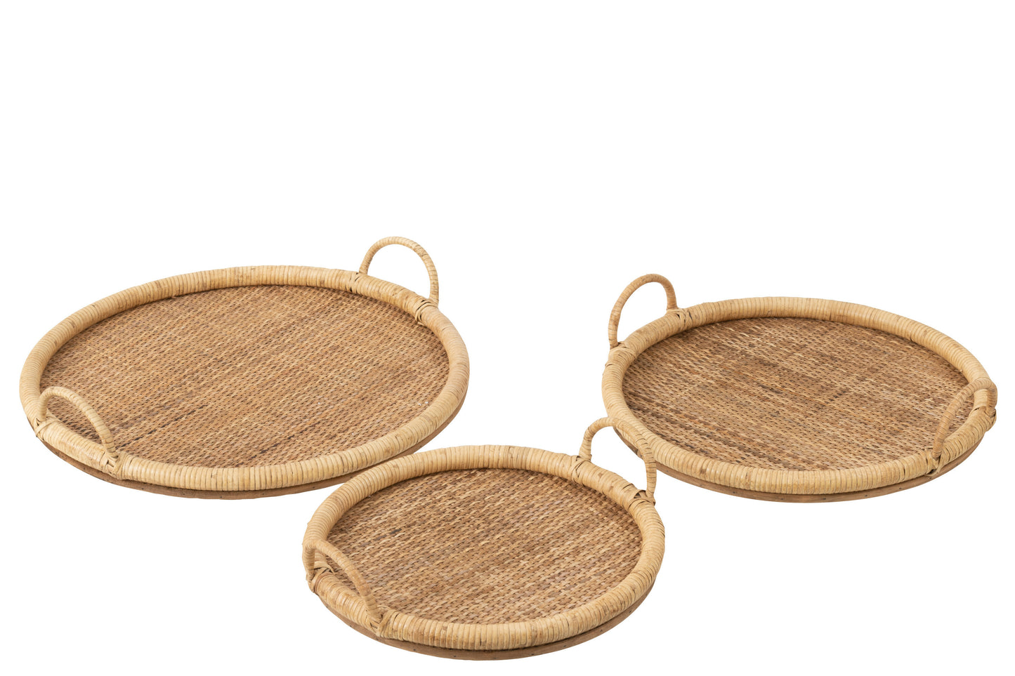 SET OF 3 TRAY OVAL RATTAN/METAL NATURAL