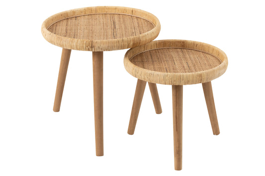 SET OF 2 SIDE TABLES LURNE RATTAN/FIR WOOD NATURAL