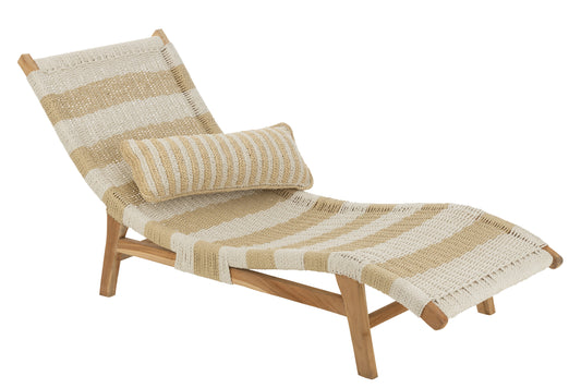 LOUNGER+CUSHION STRIPES WOVEN PLASTIC/TEAK WHITE/NATURAL