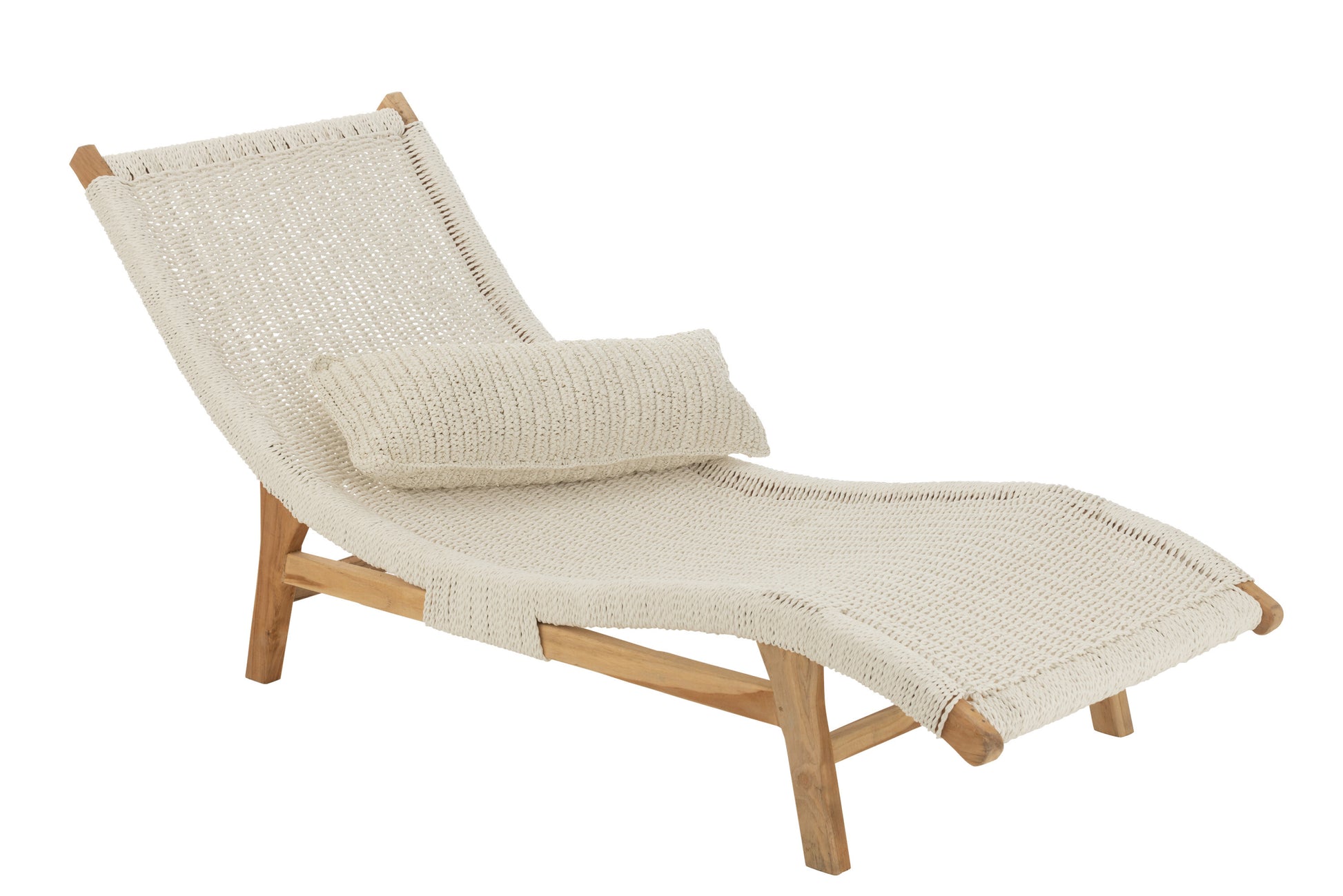 LOUNGER+CUSHION WOVEN PLASTIC/TEAK WHITE