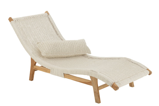 LOUNGER+CUSHION WOVEN PLASTIC/TEAK WHITE