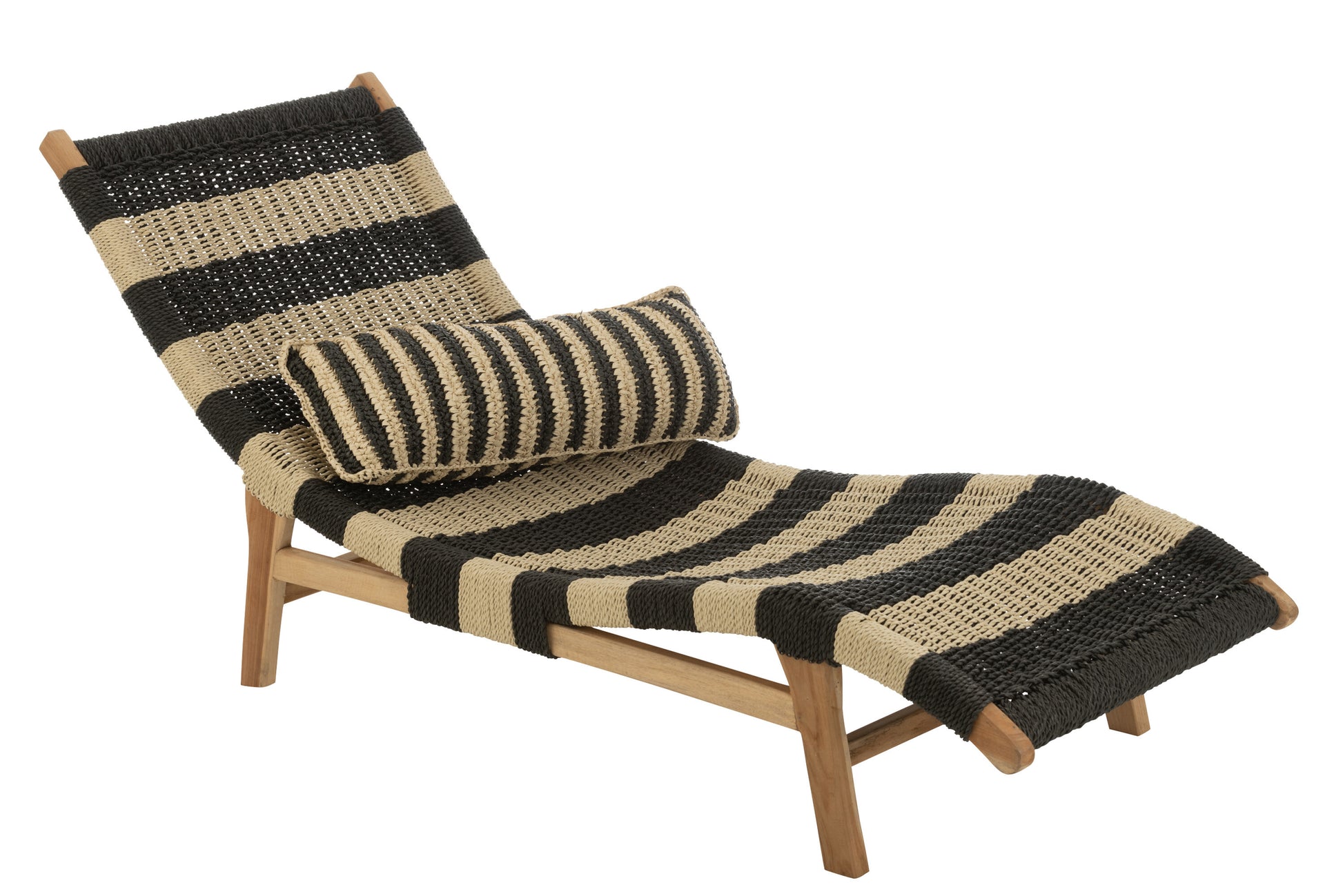 LOUNGER+CUSHION STRIPES WOVEN PLASTIC/TEAK BLACK/NATURAL