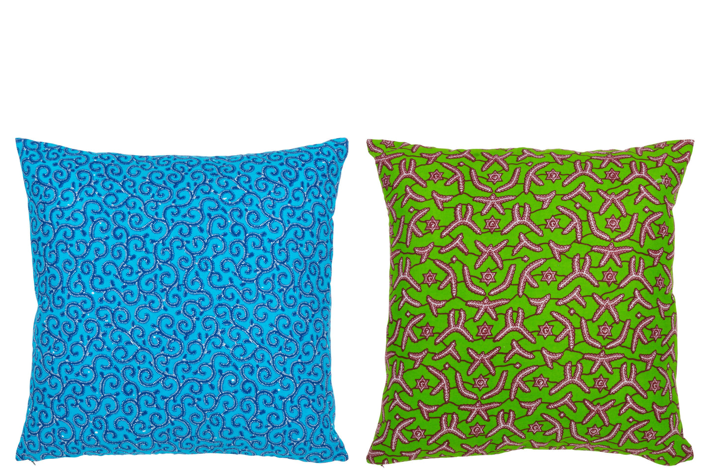 CUSHION PATTERN FABRIC GREEN/BLUE ASSORTMENT OF 2