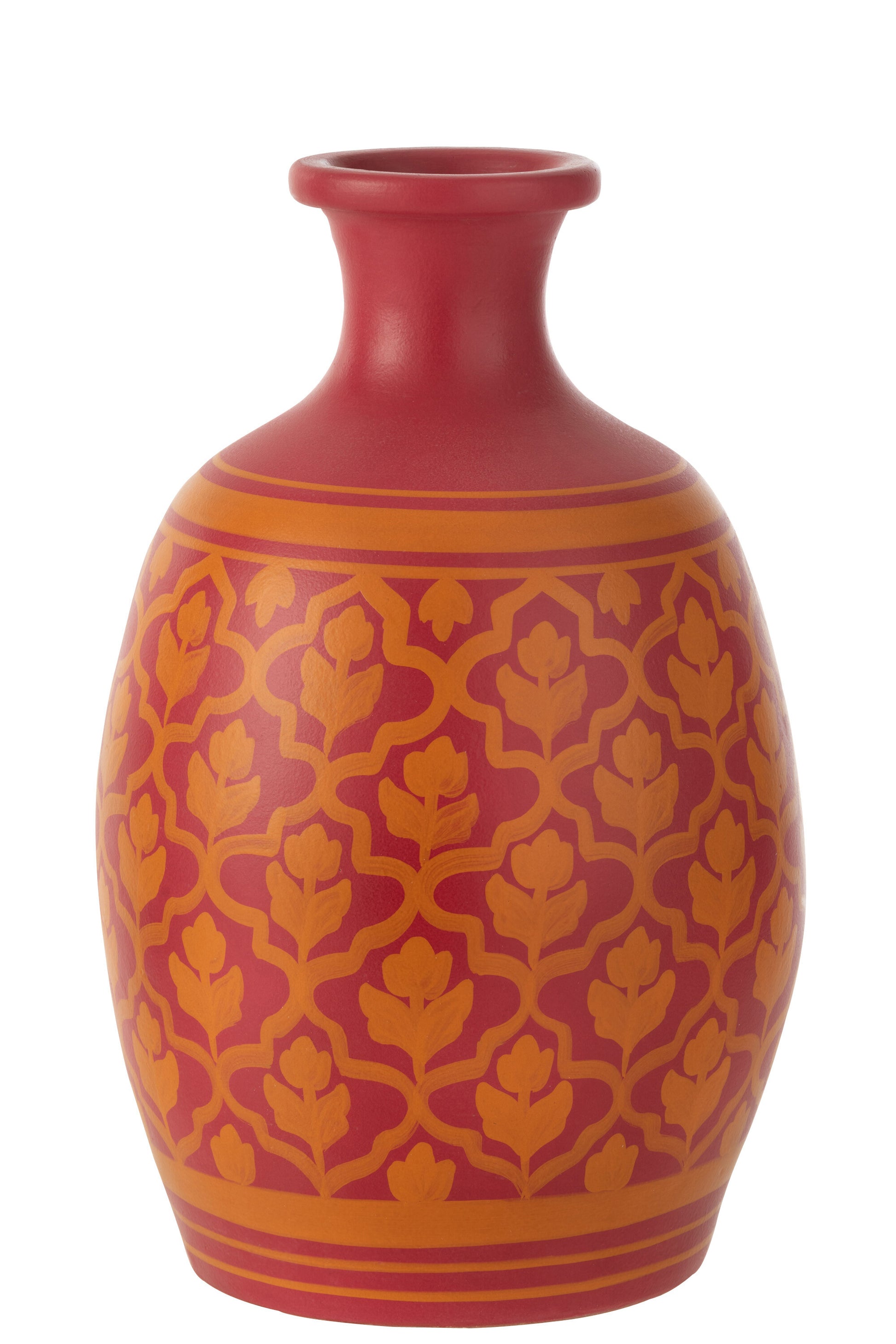 VASE FLOWERS+LINES TERRACOTTA PINK/ORANGE