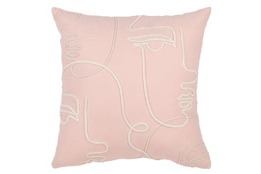 CUSHION ABSTRACT FACES COTTON LIGHT PINK/WHITE