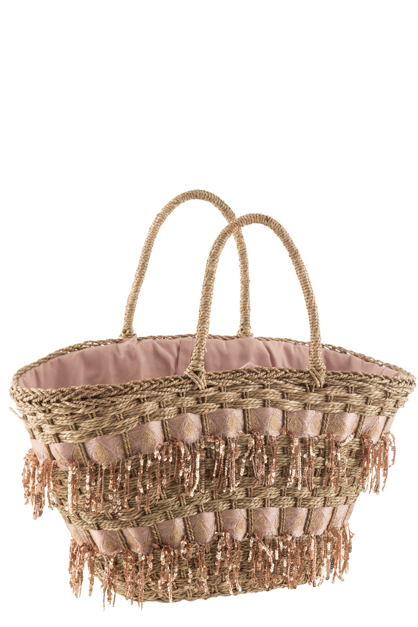 BEACH BAG REED SEQUINS L PINK