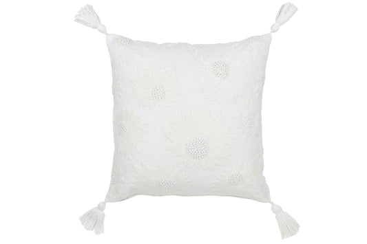 CUSHION FLOWERS+TASSELS COTTON WHITE