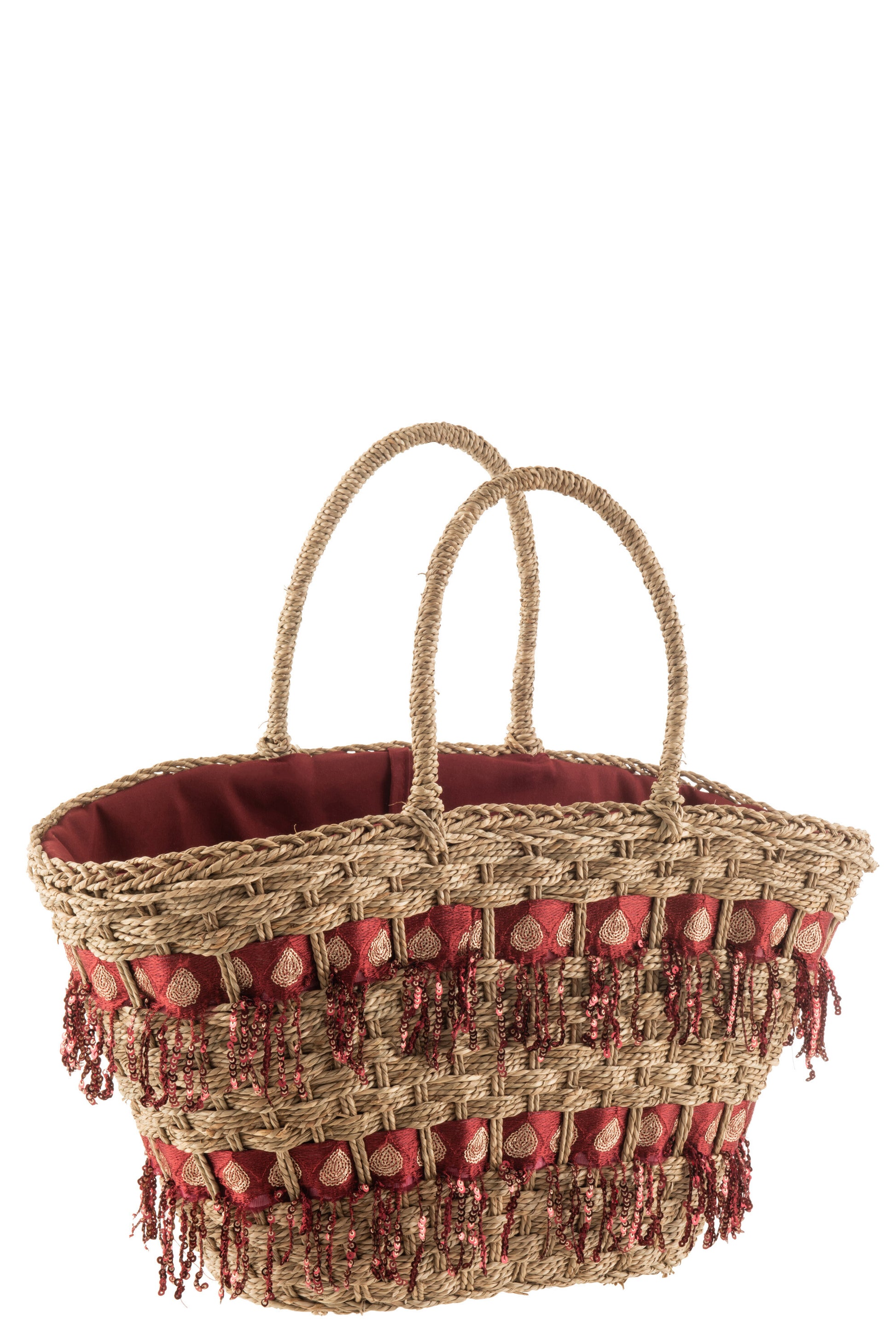 BEACH BAG REED SEQUINS MAROON