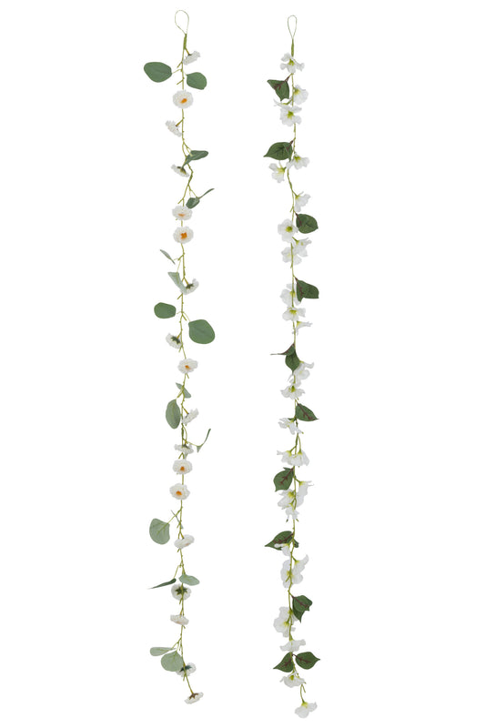 GARLAND FLOWERS+LEAVES PLASTIC WHITE/GREEN ASSORTMENT OF 2