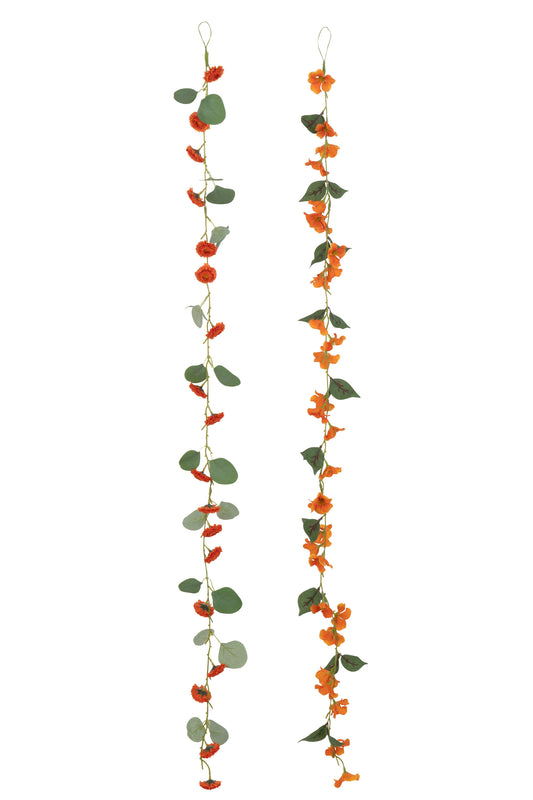 GARLAND FLOWERS+LEAVES PLASTIC ORANGE/GREEN ASSORTMENT OF 2