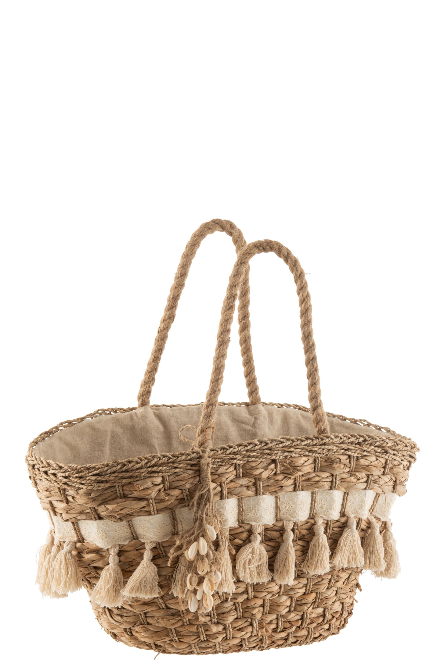 BEACH BAG REED TASSELS NATURAL/ECRU