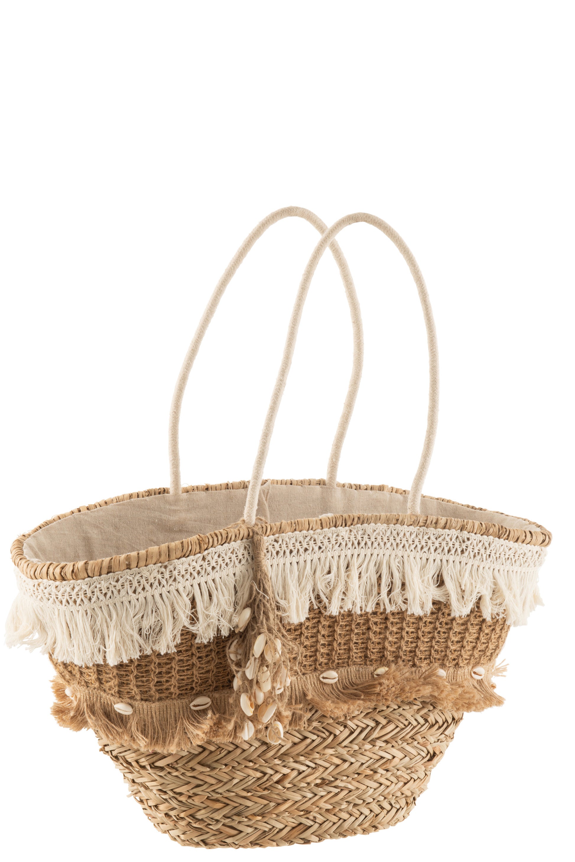 BEACH BAG REED TASSELS JUTE NATURAL/ECRU