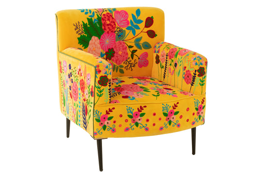 ARMCHAIR FLOWERS EMBROIDERY VELVET YELLOW