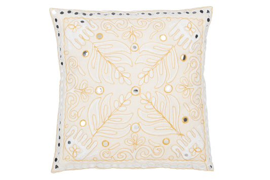 CUSHION ELEPHANTS+MIRRORS COTTON CREAM/GOLD