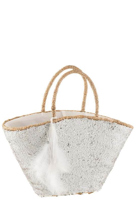 BEACH BAG SEQUINS WHITE/SILVER