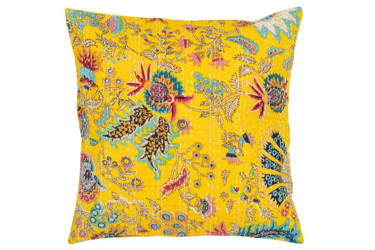 CUSHION FLOWERS+STITCHES COTTON YELLOW