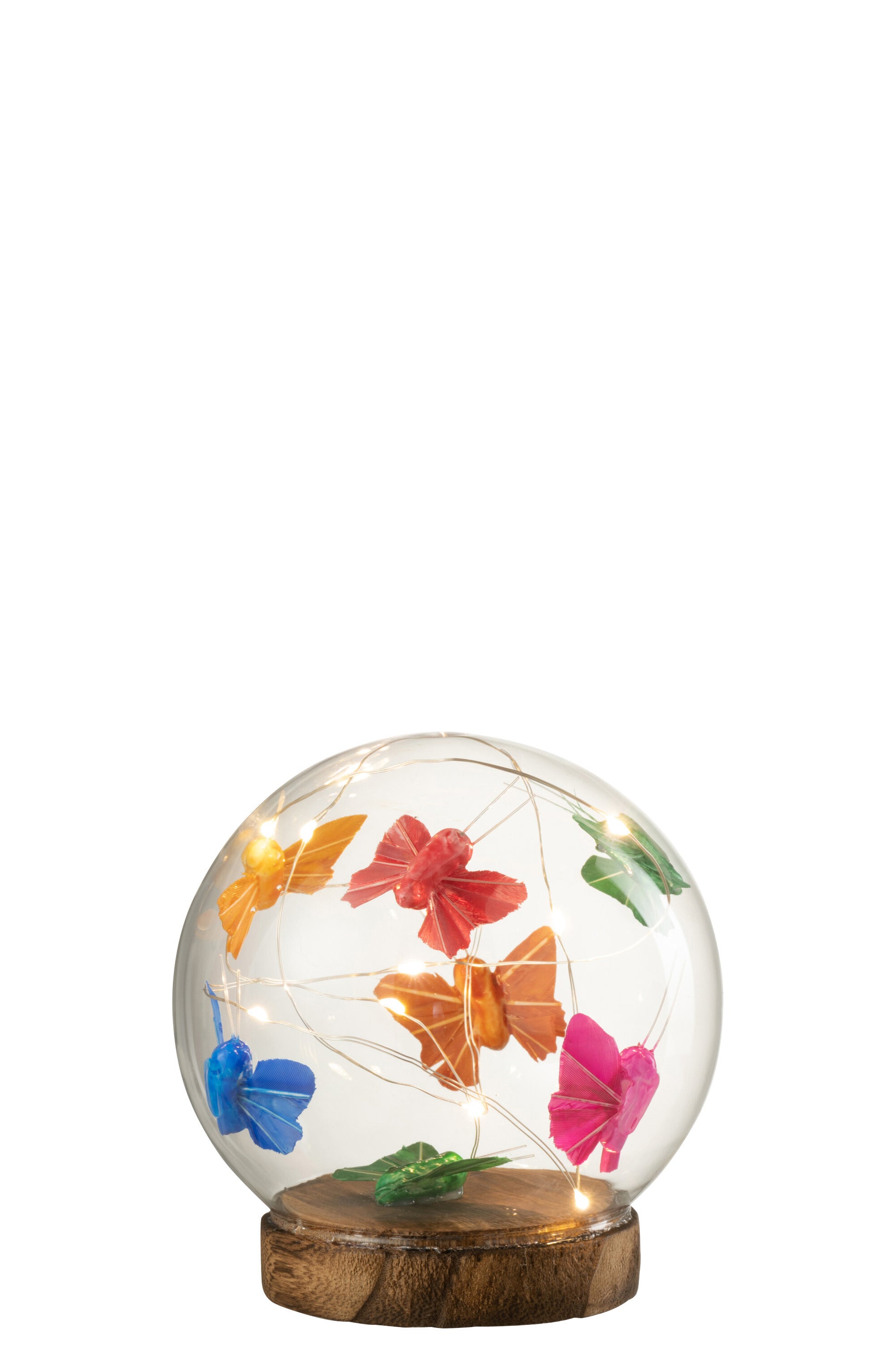 BELL JAR BALL LED BUTTERFLIES GLASS/WOOD MIX SMALL