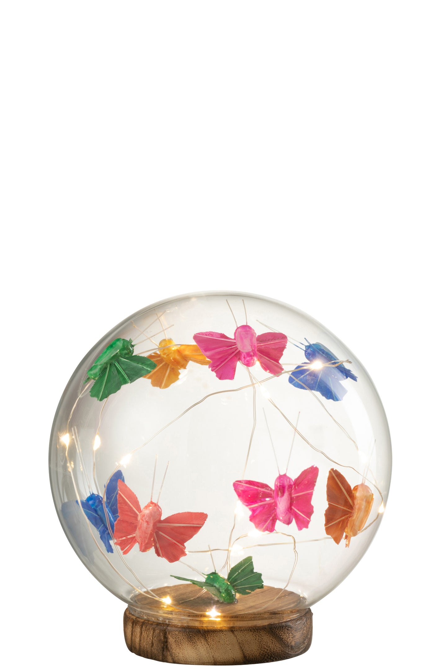 BELL JAR BALL LED BUTTERFLIES GLASS/WOOD MIX  LARGE