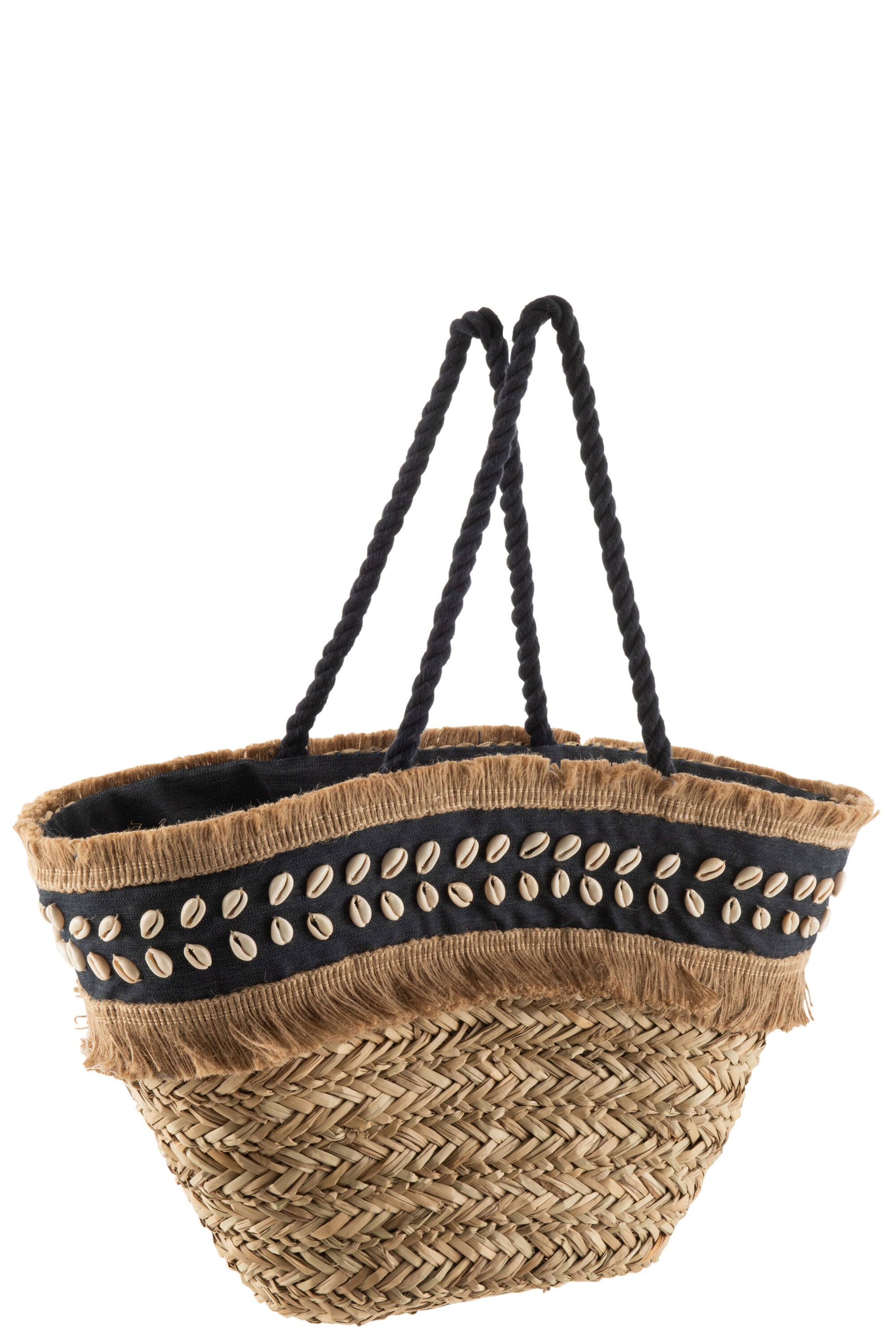 BEACH BAG REED NATURAL JEANS BLUE