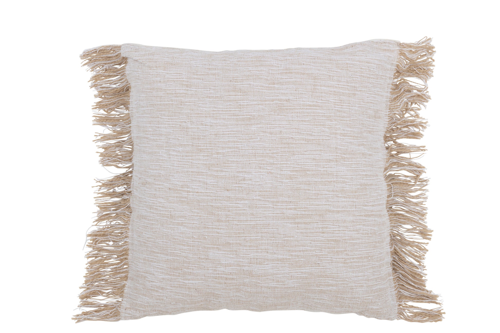 CUSHION SEMI-PLAIN WEAVING+FRINGES COTTON WHITE/BEIGE