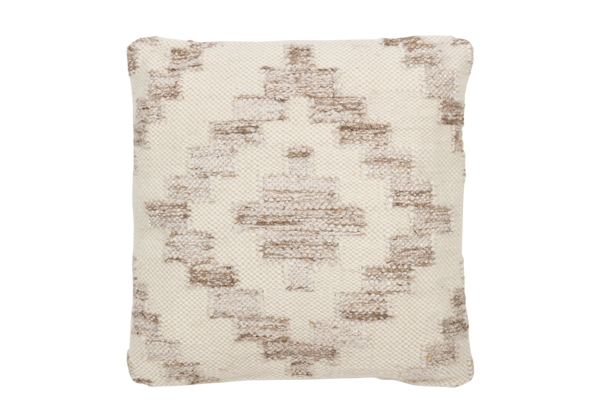 CUSHION ETHNIC SQUARES WOOL/COTTON CREAM/BEIGE