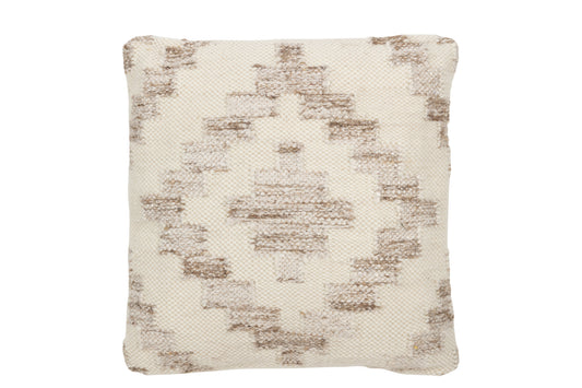 CUSHION ETHNIC SQUARES WOOL/COTTON CREAM/BEIGE