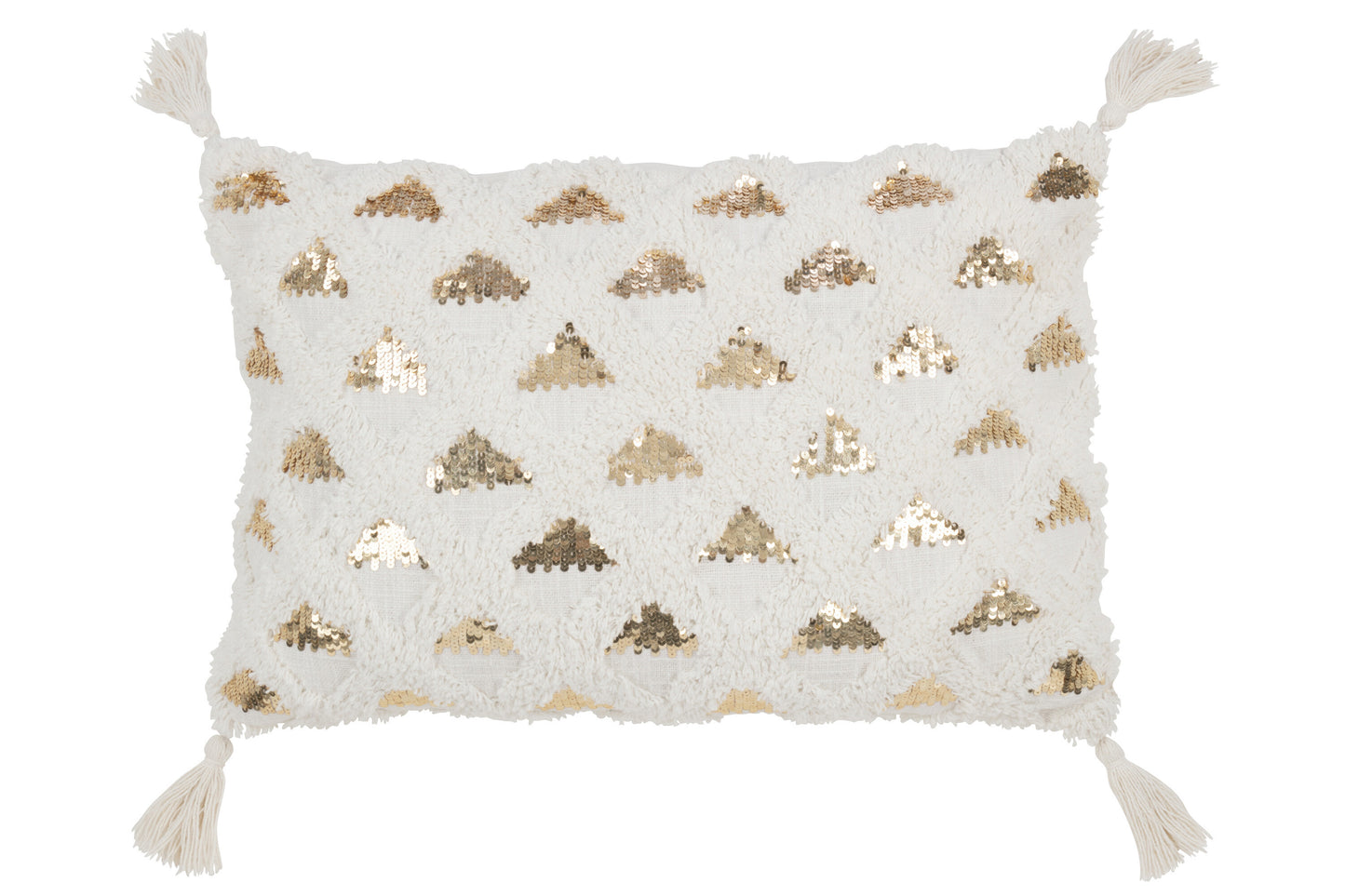 CUSHION TUFTED TASSELS COTTON/SEQUIN WHITE/GOLD