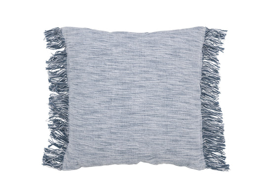 CUSHION SEMI-PLAIN WEAVING+FRINGES COTTON WHITE/BLUE