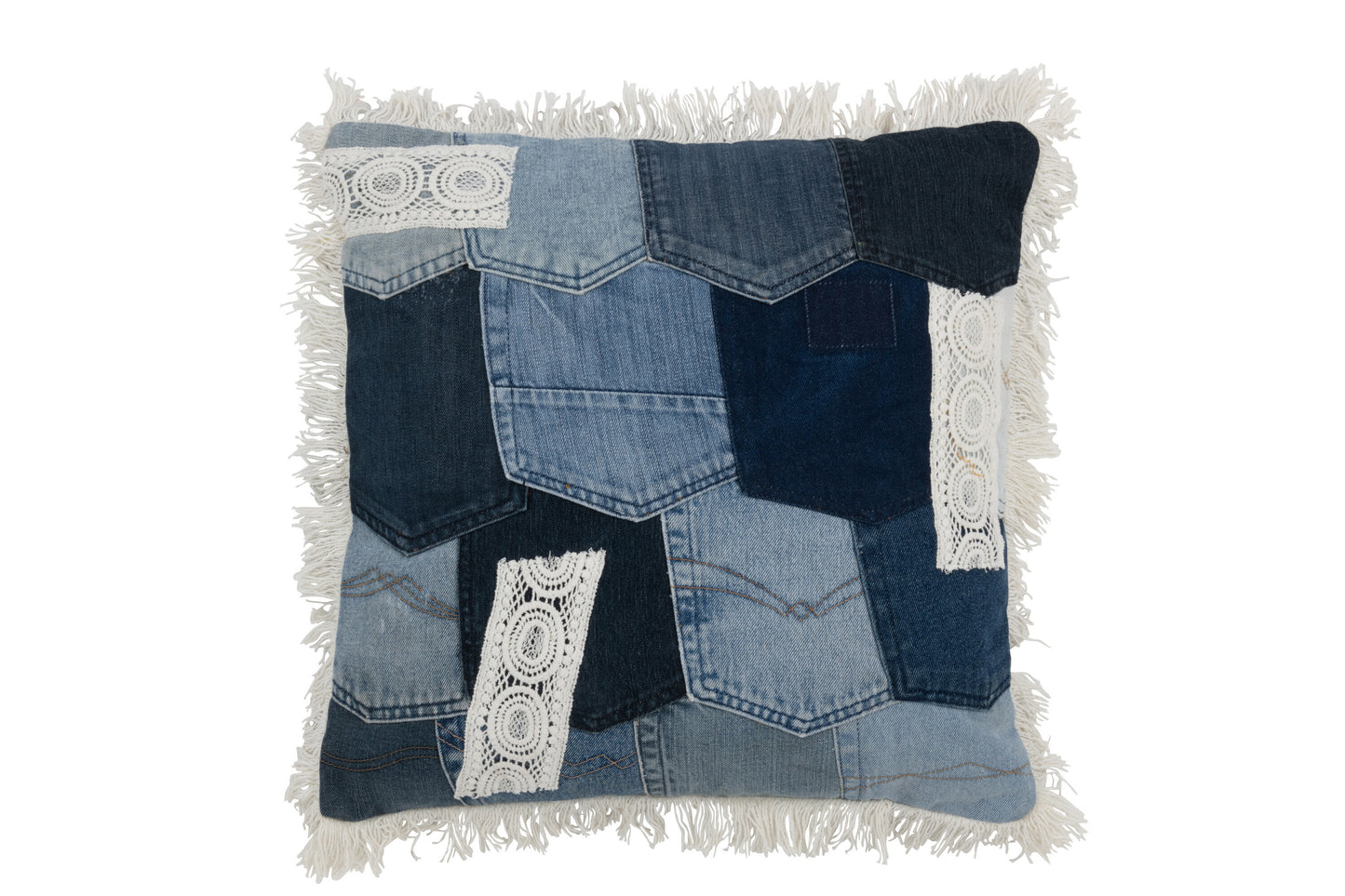 CUSHION PATCHWORK DENIM/COTTON BLUE/WHITE