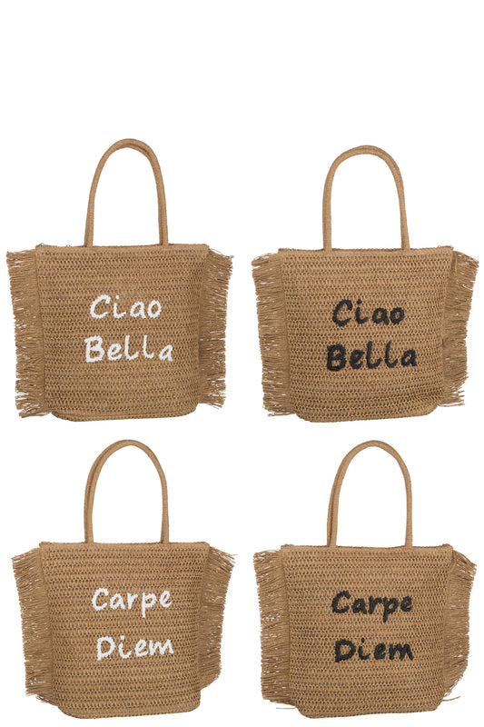 BEACH BAG CARPE DIEM/CIAO BELLA PAPER NATURAL ASSORTMENT OF 4