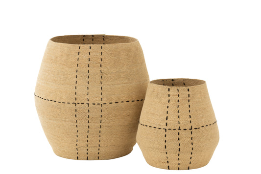 SET OF 2 BASKET DOTTED LINES SEAGRASS NATURAL/BLACK