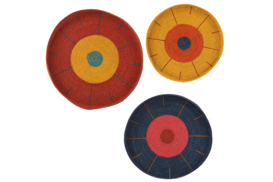 SET OF 3 TRAY WALL DECORATION CIRCLES+LINES SEAGRASS MIX