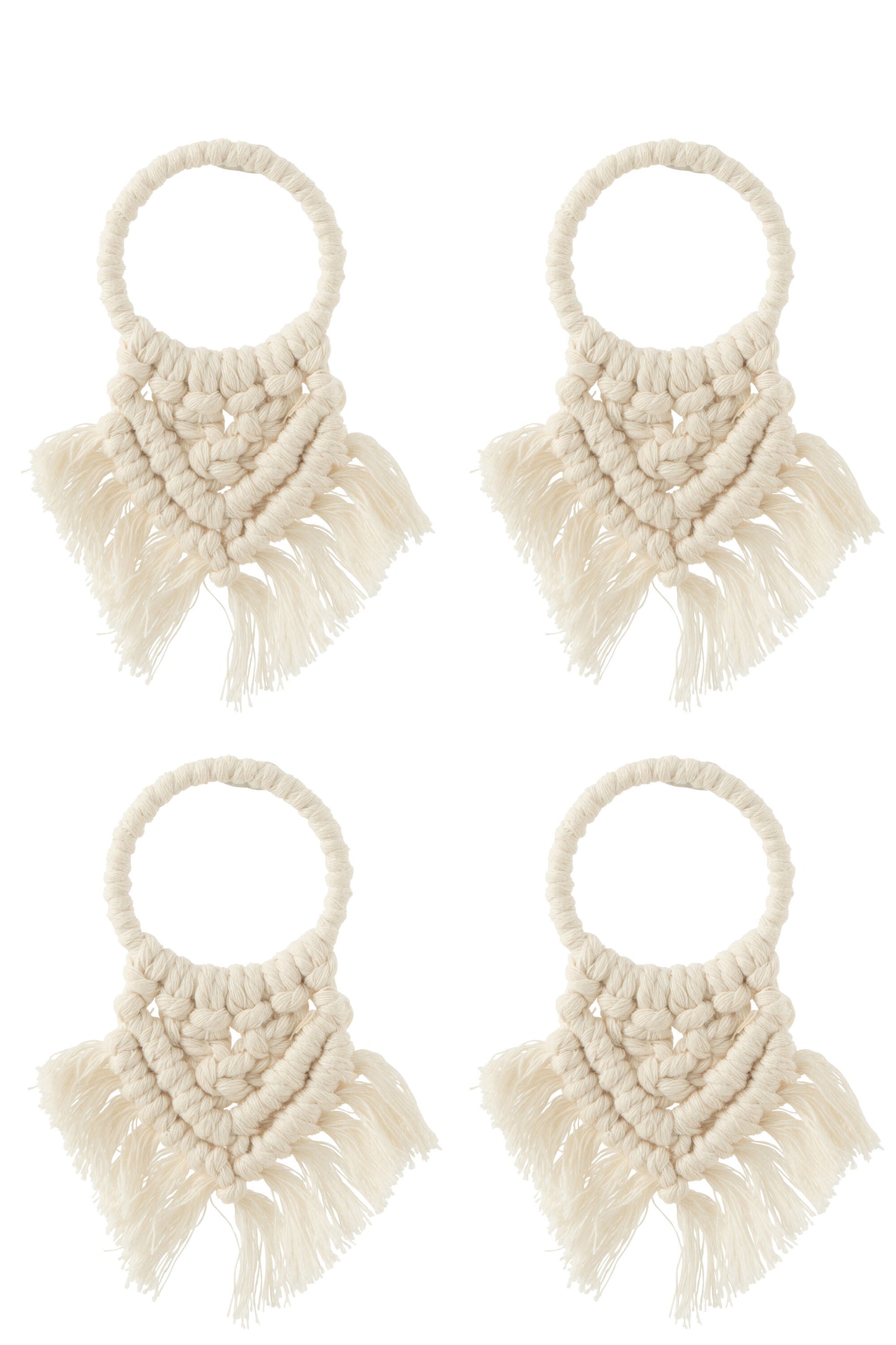 SET OF 4 NAPKIN RINGS MACRAME POLYSTER BEIGE